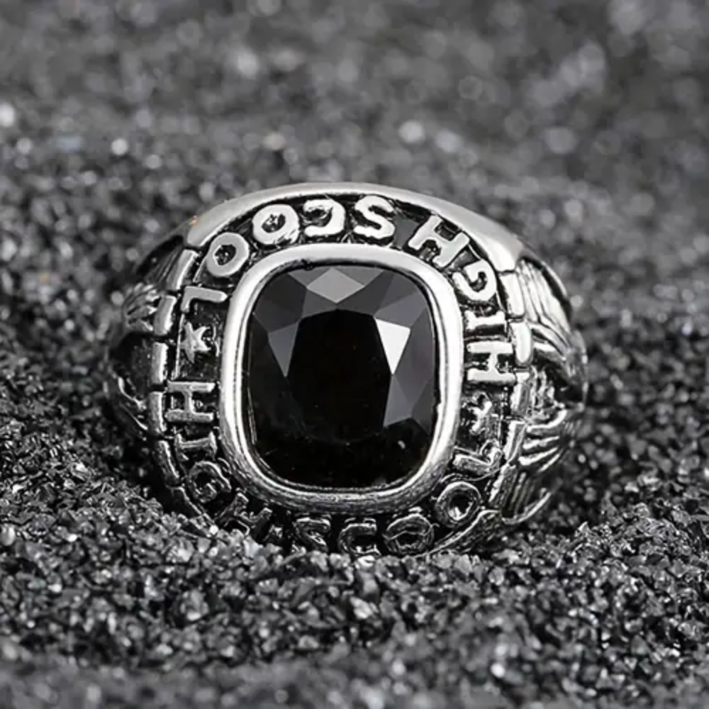 Nhẫn Bạc Đá Đen Onyx Khắc Chữ